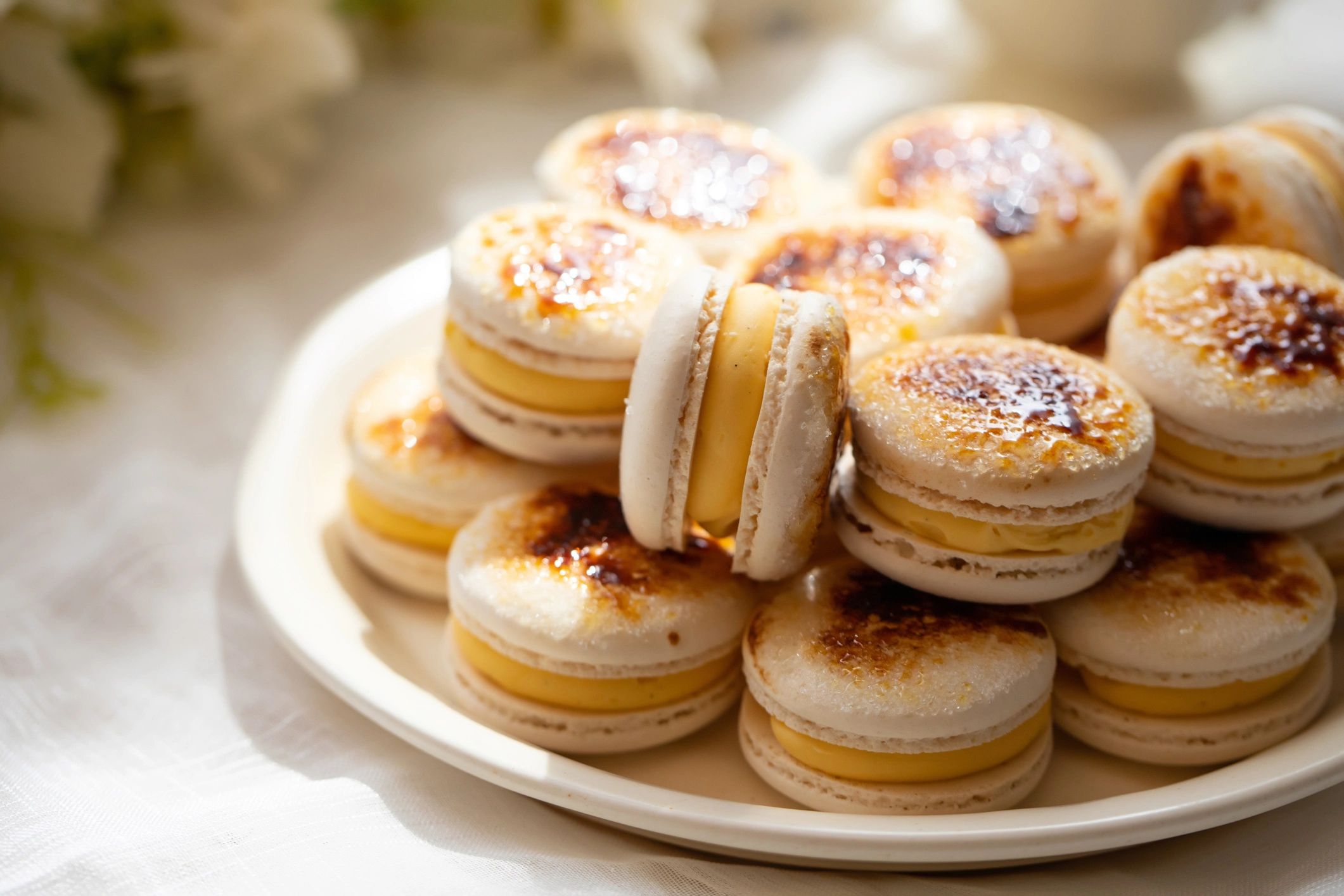 Close-up of a handcrafted macaron on a plate